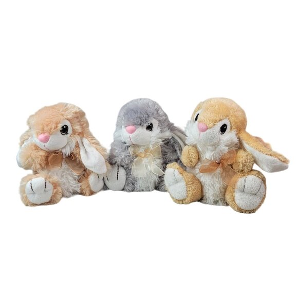 Dan Dee Easter Long Eared Bunny Rabbit Plush Lot of 3 7" Ribbon Sitting Spring - Picture 1 of 13